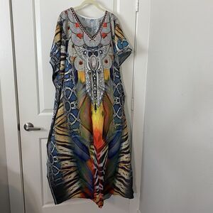 Plus Boho Chic Caftan V-Neck Batwing Sleeve Snakeskin Beach Housedress Vaca Maxi